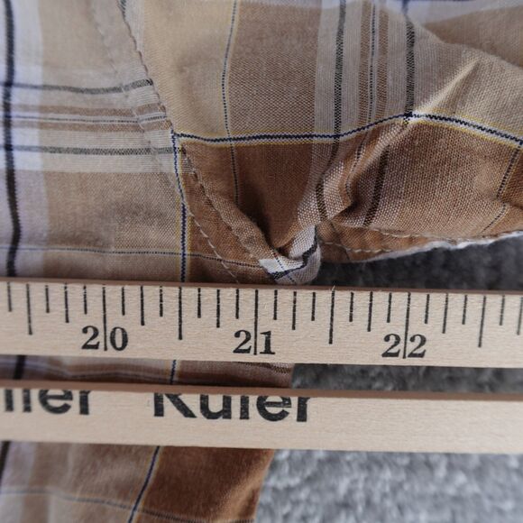 Luciano Baroni Shirt Men Large Brown Plaid Pearl Snap Short Sleeve Cotton Casual - Picture 8 of 8
